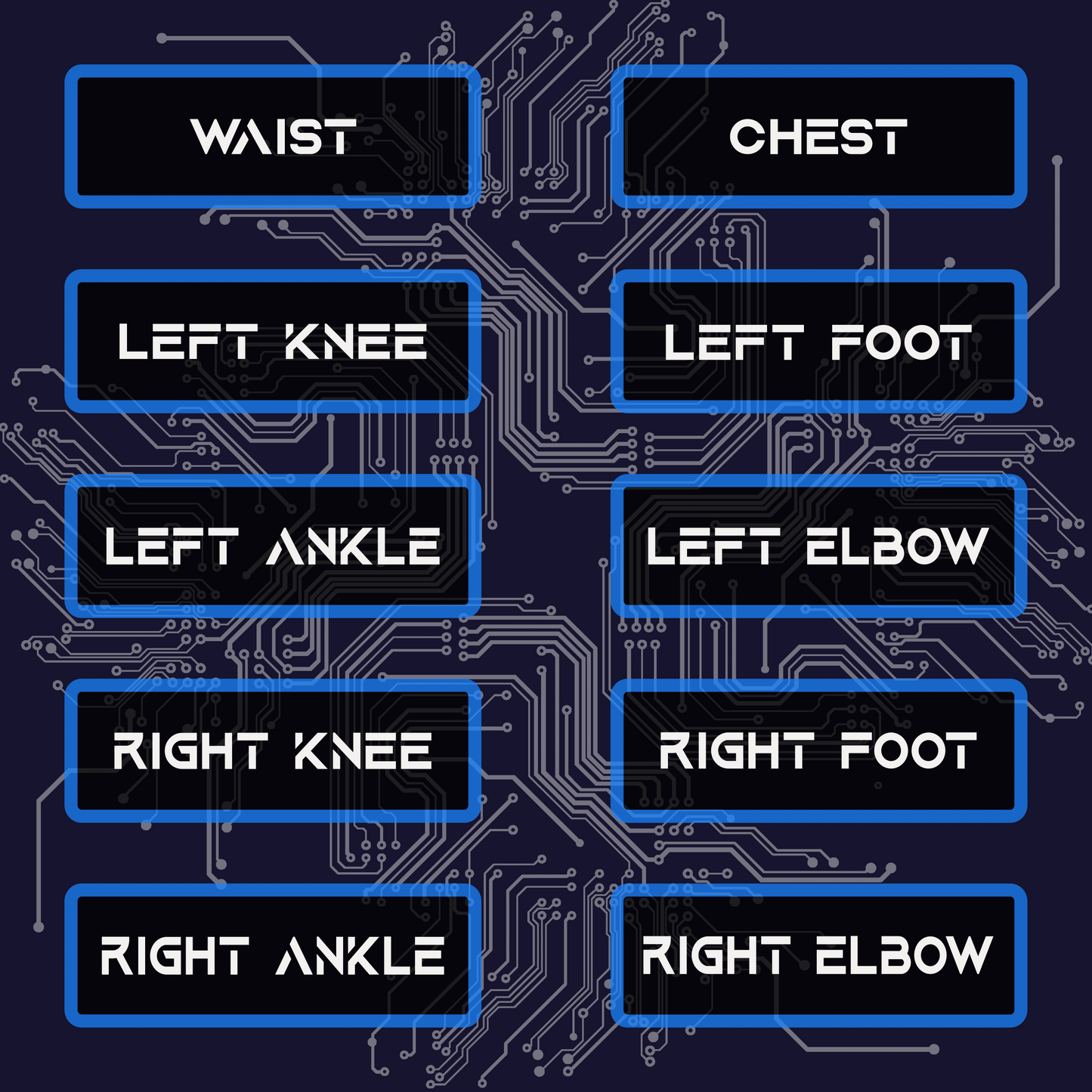 These labels are intended to make it easy for you to keep track of which tracker is for which limb between uses in virtual reality.