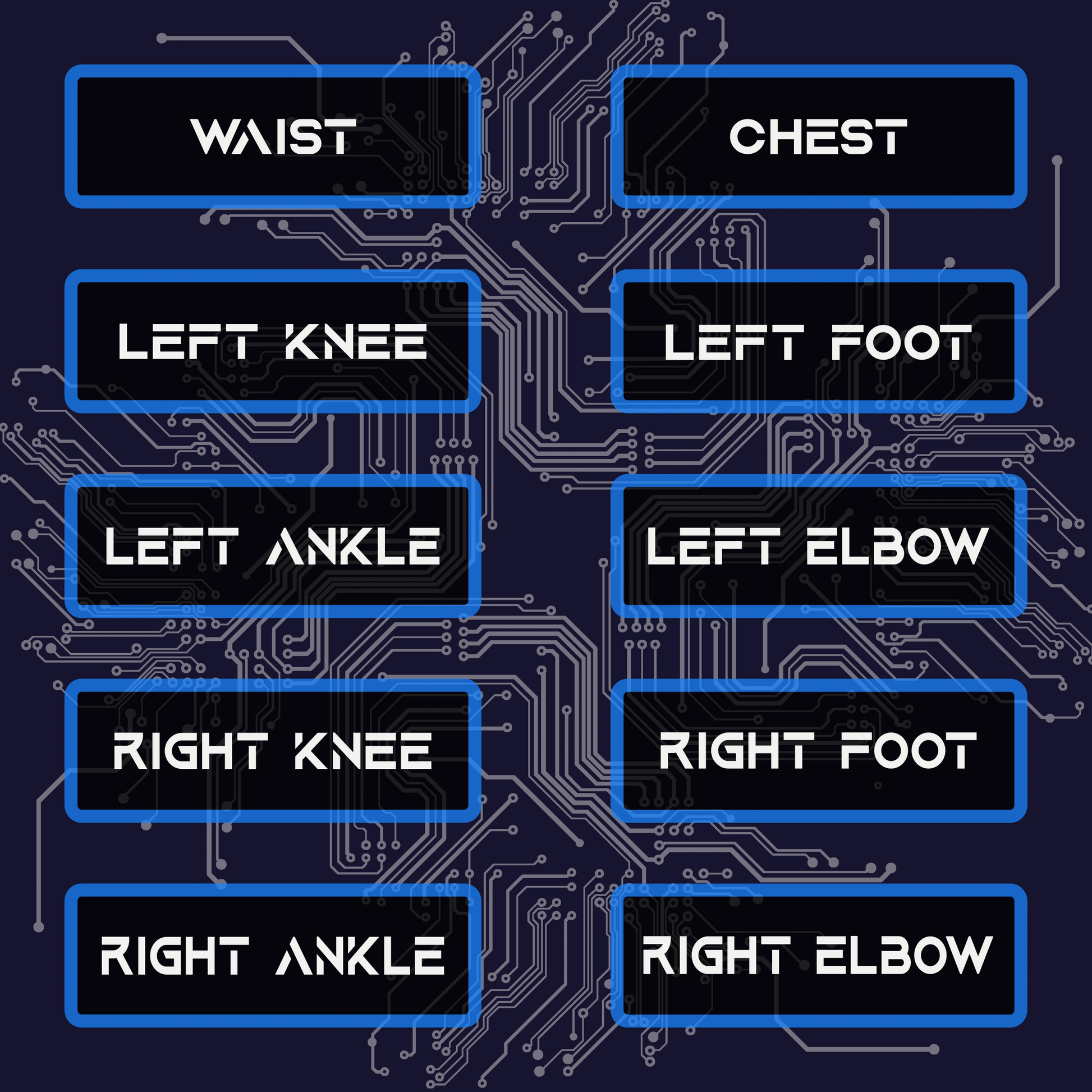 These labels are intended to make it easy for you to keep track of which tracker is for which limb between uses in virtual reality.